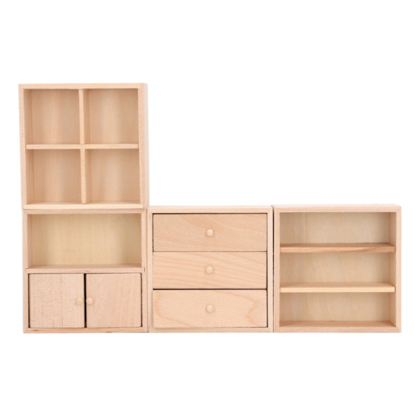 4 stk. 1/12 dukkehus skabssæt simpelt design praktisk naturtro miniature træ dukkehus møbler skab