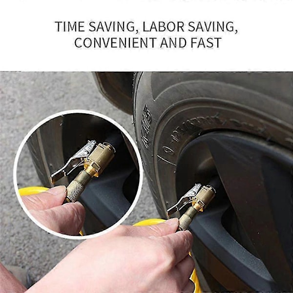 Bil Däck Inflationsmunstycke Däck Luftchuck Hjul Pump Däckventil Inflator Clip Clamp Adapter Mässing Anslutning Fordon