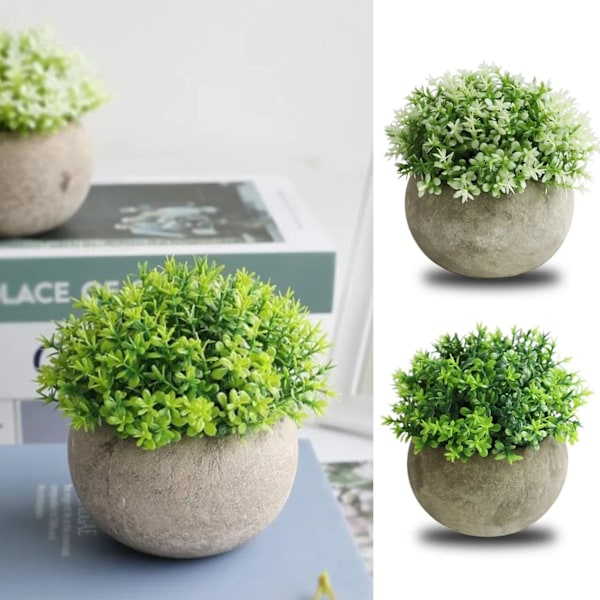 2 stk. Kunstig plante Bonsai Halvsirkelformet ballmasse Bonsai Skrivebord Grønne planter Pottede ornamenter Hvit Grønn