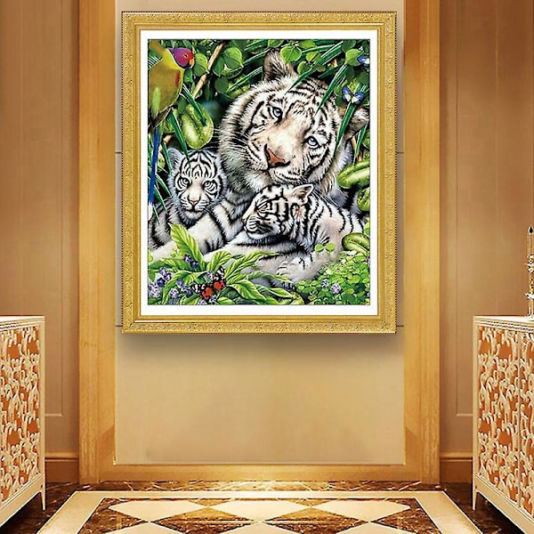 Tiger and Cub 5D DIY Diamond Paining Kit - Stort dyr Full Korssting dekorasjon 30x30cm