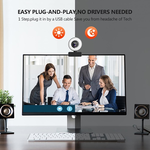 Full HD 4K webkamera datamaskin webkamera videokamera innebygd ringlys webkamera