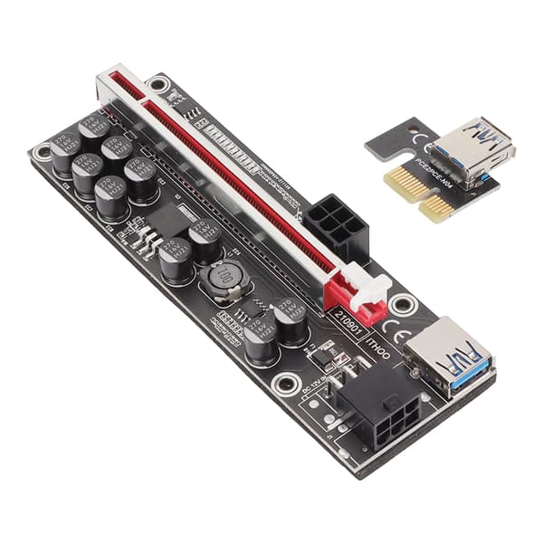 PCIE Riser 1x - 16x -sovitin 10 kondensaattorin Riser-sovitinkortti 0,6 m USB 3.0 -jatkojohdolla 6 PIN SATA -kaapeli GPU Riser