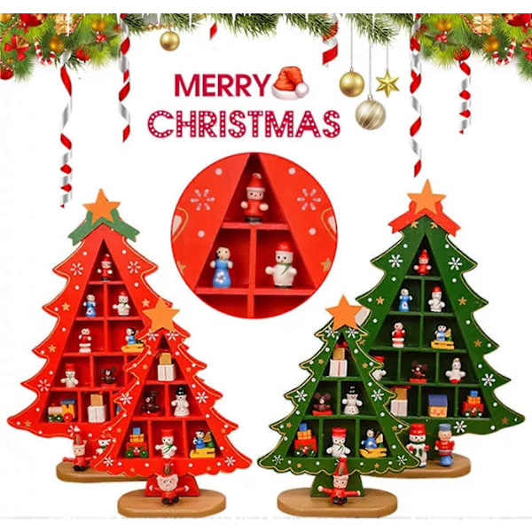Mini Julgransprydnader i Trä, Julgran i Trä för Bord, Mini Julgran, Julgransprydnader DIY med Små Dekorationer (Grön,