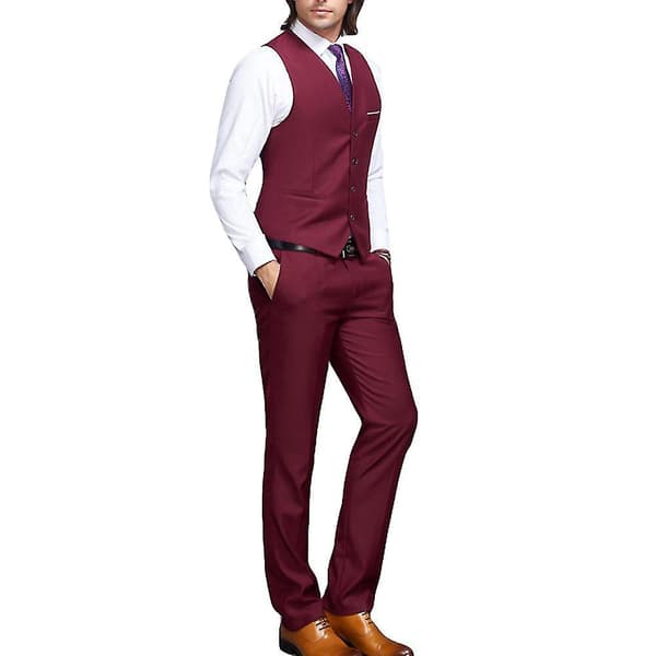 Slim Fit V-halsad affärsväst för män 2XL Röd