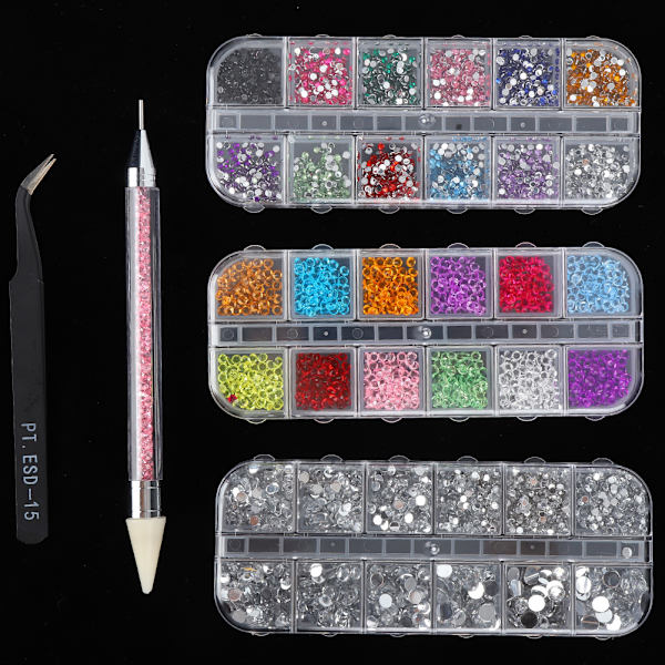 Neglekunst DIY Rhinestone Manicure Værktøj Flad Spids Base Mini Perler Dekoration Sæt 5stk