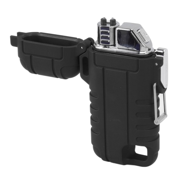 USB Genopladelig Lighter Vindtæt Dual Arc Lighter Vandtæt Flammeløs Elektrisk Lighter med Hængende Hul til Camping Sort