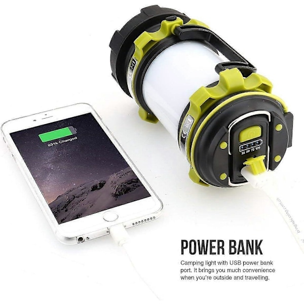 THE LED Campinglykt, Oppladbar 2600mAh Campinglanterne, 6 Moduser Kraftig LED Lommelykt, USB