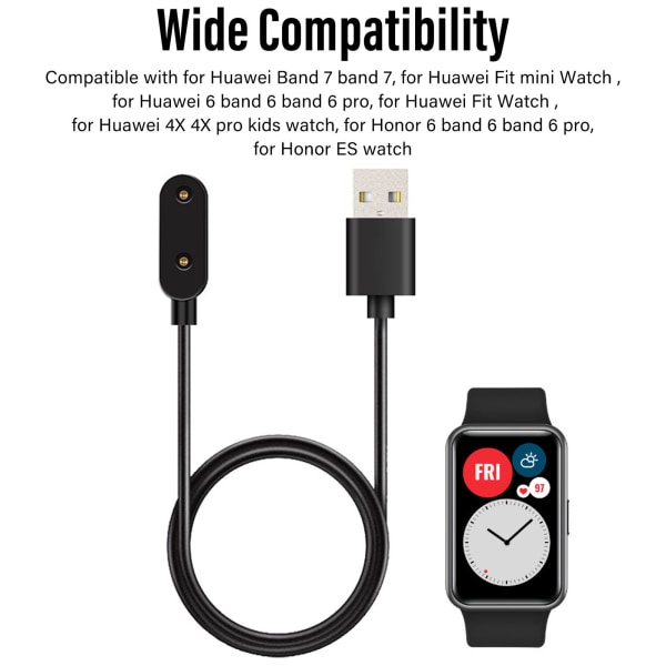 Smartwatch Oplader Bærbar USB Ur Opladningskabel ledning til Huawei 6 7 Band 6 7 for Honor 6 ES Watch Black Black