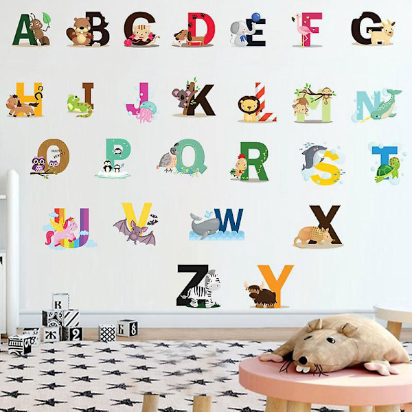 38,5*31,5CM ABC Engelska Alfabetet Väggmålningar, Dekaler för Barnrum, Djur Väggdekaler, Baby Barnrum Barnkammare Vardagsrum Väggdekor