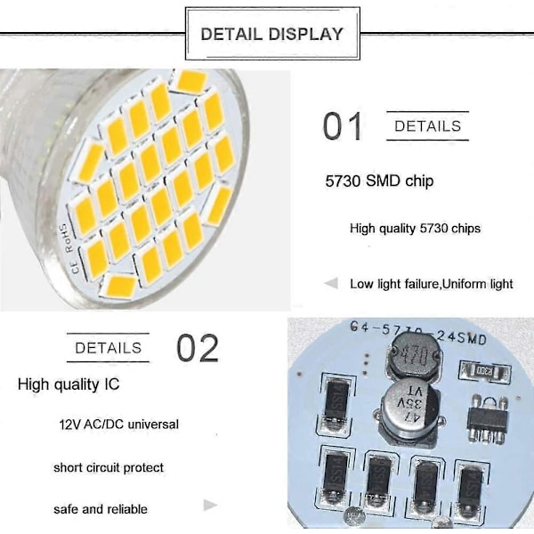 MR11 GU4 LED-lamppu DC/AC 10-30V 3W, 12V, 24V, 30W vastaava halogeenilamppu, 400 lumenia, lämmin valkoinen 3000K, LED-korvaus sarjoille, puutarhaan,