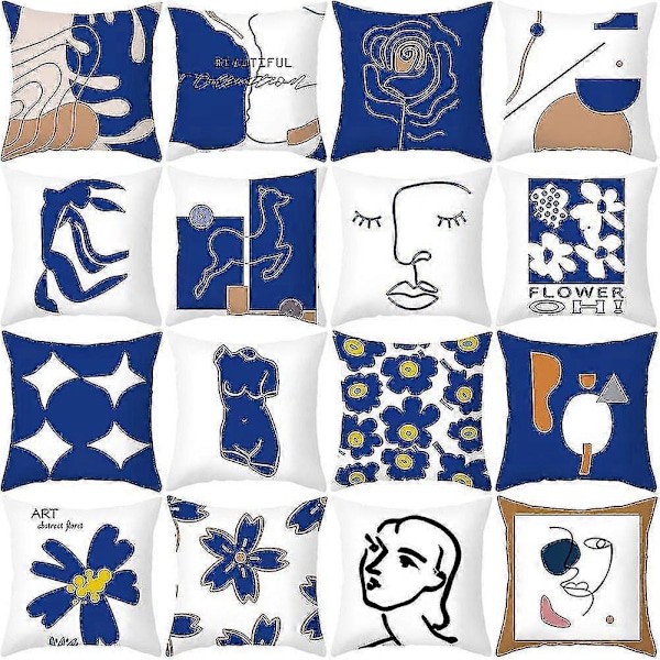 Nordic Simple Tyynyliina Ins Sininen Abstrakti Erittäin Pehmeä Painettu Tyyny Retro Taide Tyynyliina