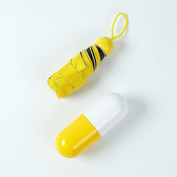 Kompakt Mini Paraply med Sød Kapselkasse - Gul (UV Beskyttelse)