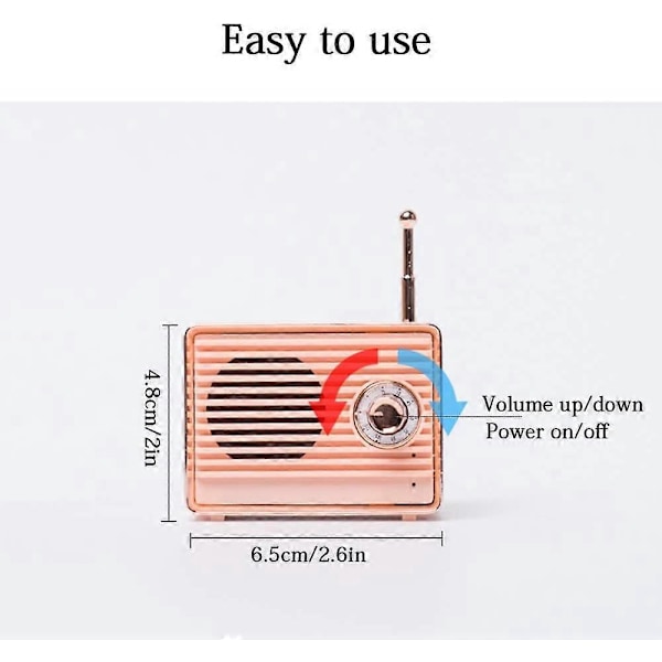 Langaton retrokaiutin, kannettava retro Bluetooth USB -kaiutin sisäänrakennetulla mikrofonilla, pöytäkoneen kirjahyllyn juhlakaiutin (pinkki)
