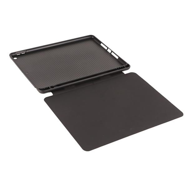 Musta tablet-kotelo automaattisella lepotilalla, iskunkestävä, tarkat leikkaukset, kynäteline, jalustalla varustettu kotelo IOS-tabletille 10,2 tuumaa