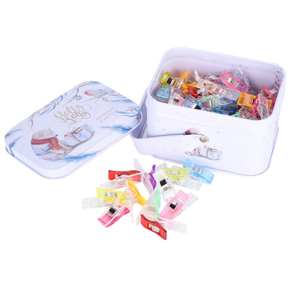 60 stk. syclips i plast i assorterede farver til oplægning, patchwork og strikning