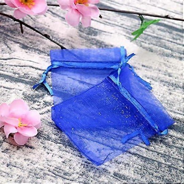 100 stk. Organza Poser, Organza Gaveposer Smykkeposer, Lavendelposer for Smykker Gaver Godteri Bryllup-7x9cm Blå