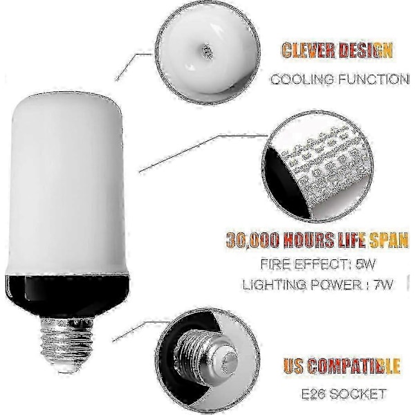 4-pack E27 Flamljuslampor 4W Bas LED Flam Effekt Lampor 4 Ljuslägen Dekorativa Inomhuslampor för Hem Trädgård Fest