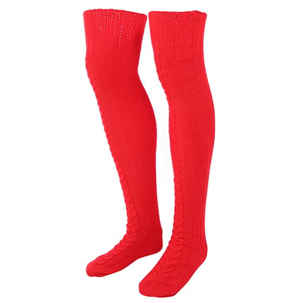 Kabelstrikk Varm Ben Tube Warmers Strømper Vinter Ben Tube Lår Høy Boot Socksred