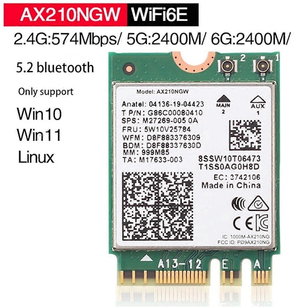 AX210NGW WIFI6E WiFi-kort 5374Mbps Tri-band 2.4G/5G/6G Bluetooth 5.2