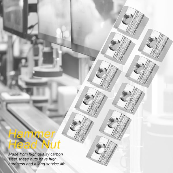 50 st kolstål glidande T-spår Mutter för 20-serien aluminiumprofiltillbehör M4*10*5