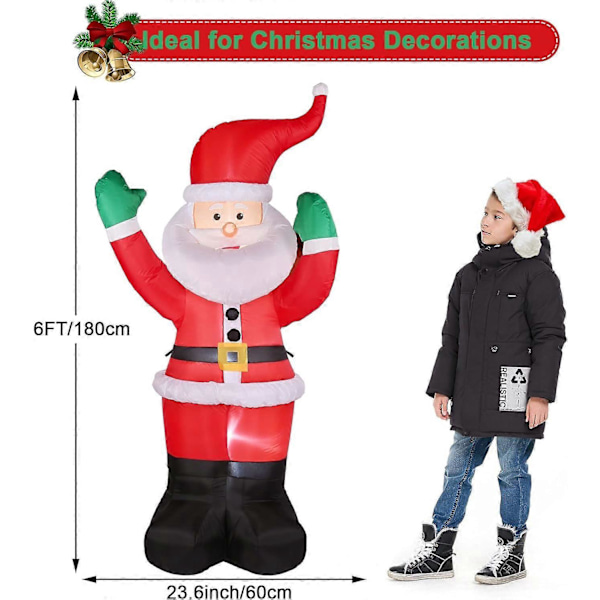 1,8 m Uppblåsbar Jultomte Dekoration, Utomhus Jultomte Dekoration med LED-ljus, Lysande Jul Trädgårdsdekoration för Inomhus- och Utomhusbruk