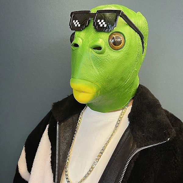 Grön Latex Fiskhuvudmask för Fester Cosplay Kul Vuxen Kostymtillbehör