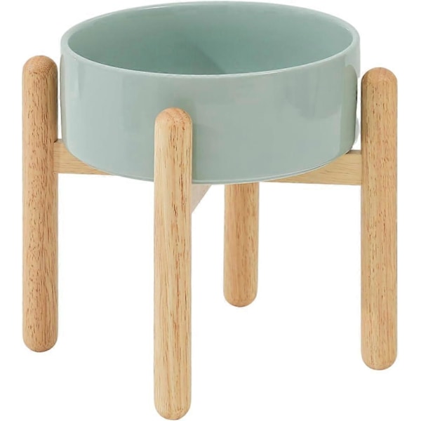 Keramisk Hævet Hundeskål med Stativ til Mellemstore og Store Hunderacer Mad- og Vandskål (Enkelt Skål med Stativ - Lysegrøn, 21cm)
