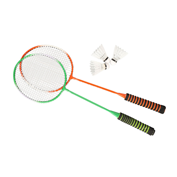 Badminton-mailasetti, jossa on erittäin joustava sieni, mukava ote, teräksestä valmistettu sulkapallomaila ja 3 sulkapalloa
