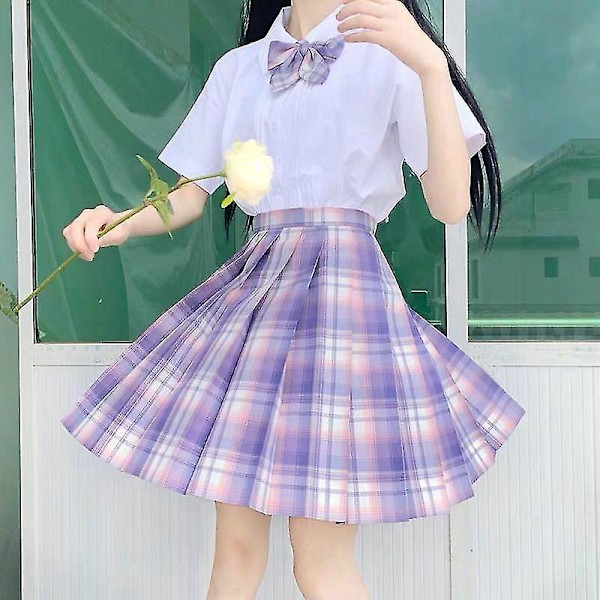 Embroidered Shirt and Pleated Skirt Set for Jk Uniform M Taro Cake