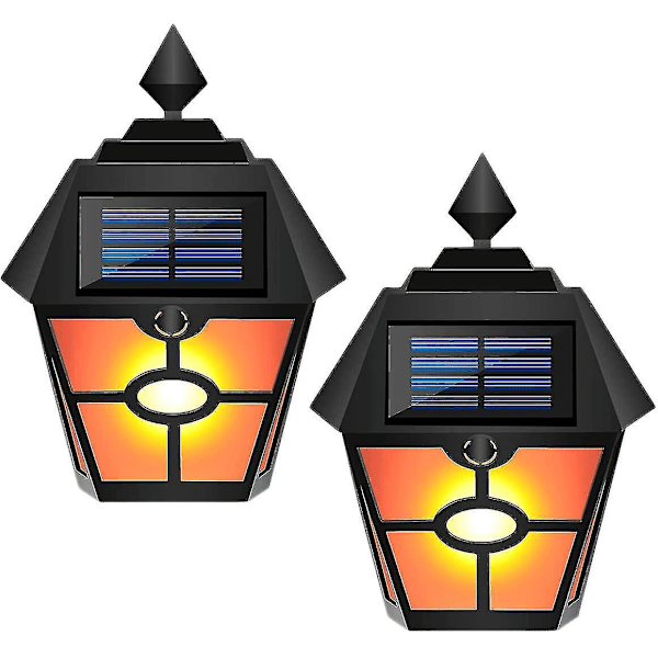 2-pak Flakkende Solcelle Væglamper, vandtætte 28 LED Retro Hex Flamme Lampe Solcelle Dæk Garageport Natlamper Solcelle Fakler Lys Til Gårdhave Have