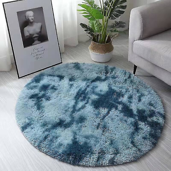 Mysig Känsla Rund Matta, Ryamatta Vardagsrumsmatta - Sängmatta Sovrum Stor Storlek Lång Lugg Modern Matta Lång Lugg Matta (Mörkblå, 80 cm)
