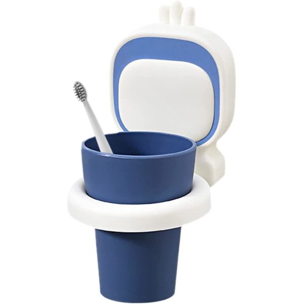 Tandborstmugg, Tandborstkopp, Badrumskopp, Tandborstkopp för barn, med kopphållare, ingen borrning krävs, för badrum, toalett (blå)