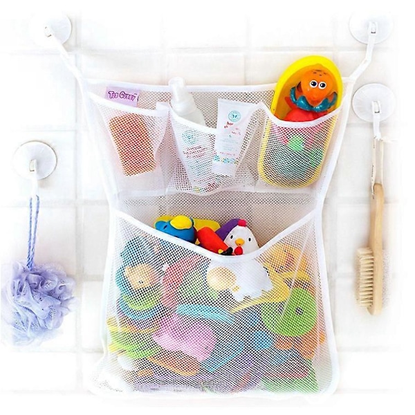 Badleksaksförvaring för babybadleksaker, Hängande badleksakshållare med sugproppar & självhäftande krokar, 14x20 Mesh Nät Duschkorg för Badkarsleksaker, Barnbadrum