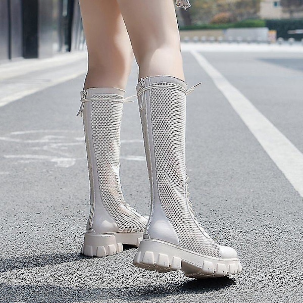 Moderne kvinders sommerstøvler med chunky hæl, platform og mesh-sandaler36 A