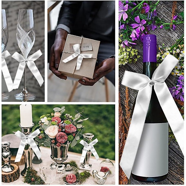 Elegant vit bröllopsbilbåge - Set om 100, perfekt för bröllopsbilsdekoration, satinbandsbåge för bröllopsfester och buketter