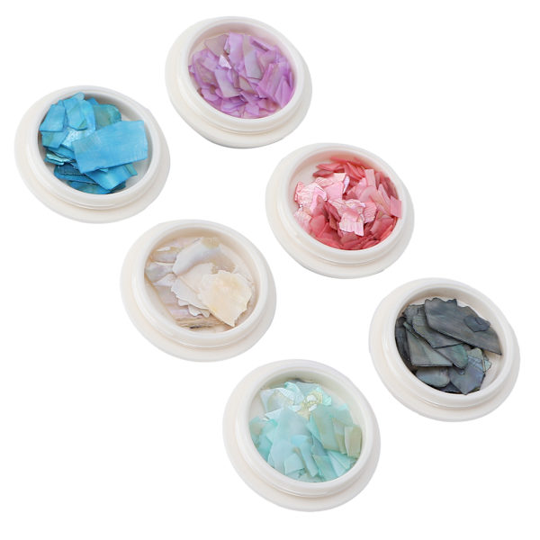 6 bokser/sett med fasjonable negleskallskiver DIY skinnende glitter manikyrdekorasjonstilbehør