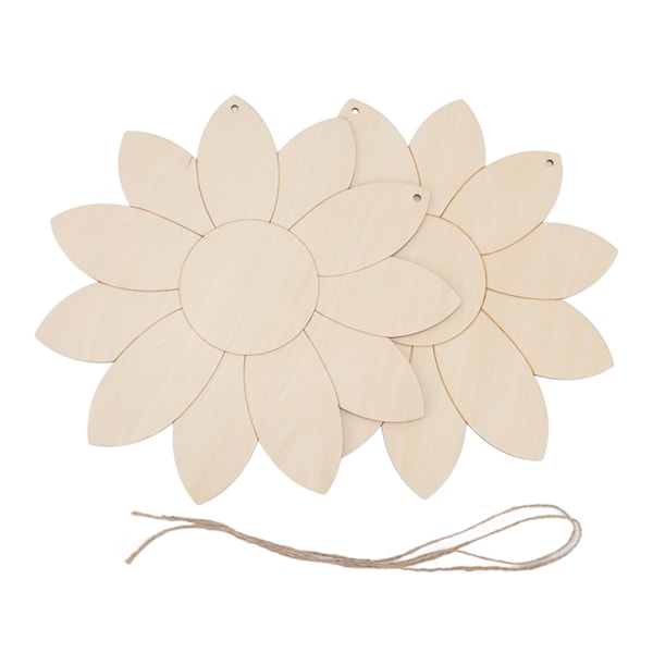 2 stk. Træblomst Udskæringer DIY Lotus Form Ubehandlede Træ Udskæringer Hjem Have Træ Chip Dekor Vedhæng med 2 Hampetov
