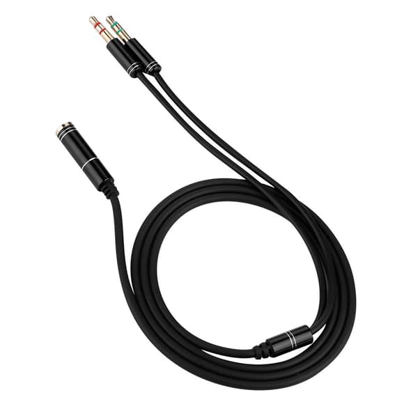 3,5 mm hun til 3,5 mm dobbelt han lydforlængerkabel hovedtelefon splitter mikrofon øretelefon adapter