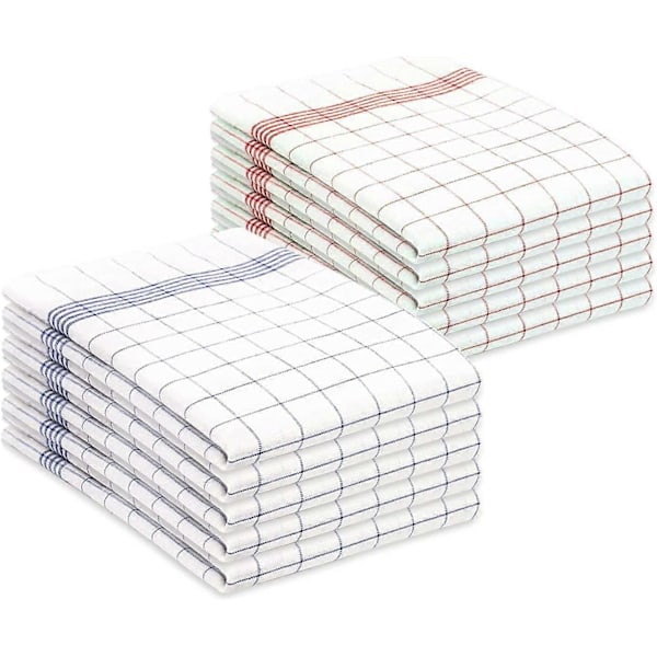 10x Køkkenhåndklæder 40 x 60 cm Kvalitets bomuldsstof Meget absorberende og let vaskbare Alsidig brug og forskellige farver (5 Rød + 5 Blå)