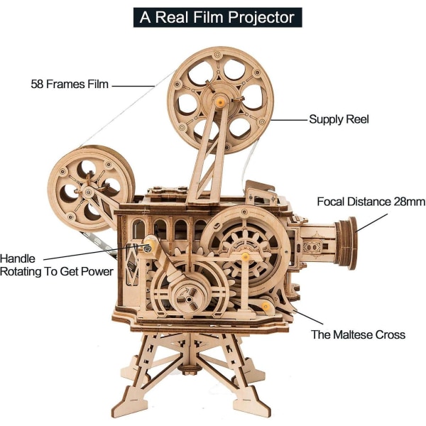 3D-puinen palapeli ja mekaaninen mallisarja aikuisille ja nuorille, klassinen kädessä pidettävä elokuvaprojektori set
