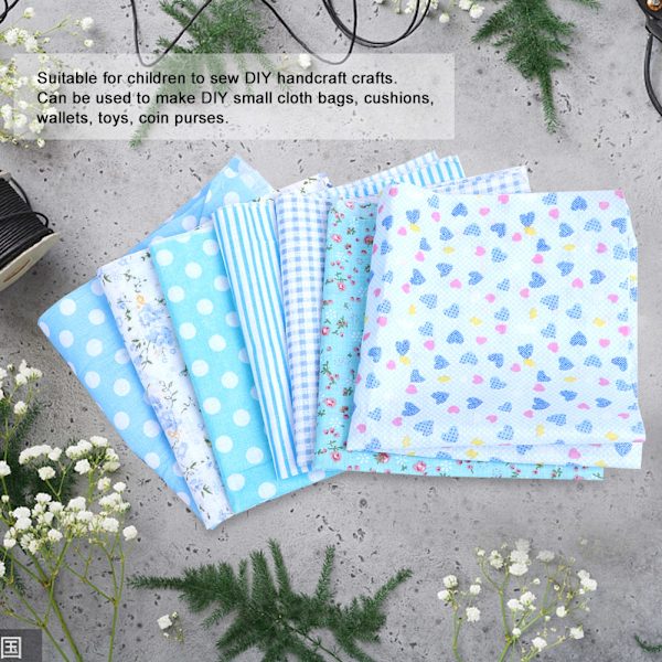 DIY Handcraft Bomullstyg Tryckt Tyg Sy Quiltning Hantverk Tyg Set Sömnad Tillbehör Blå 25x25cm