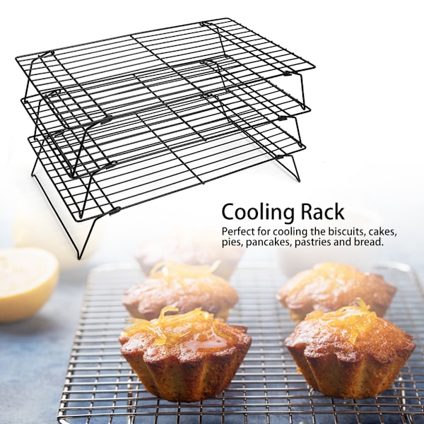 Tre-lags non-stick kølehylde gitter bageplade køkken brød kage rack wienerbrød fremstilling værktøj 40x25x9cm