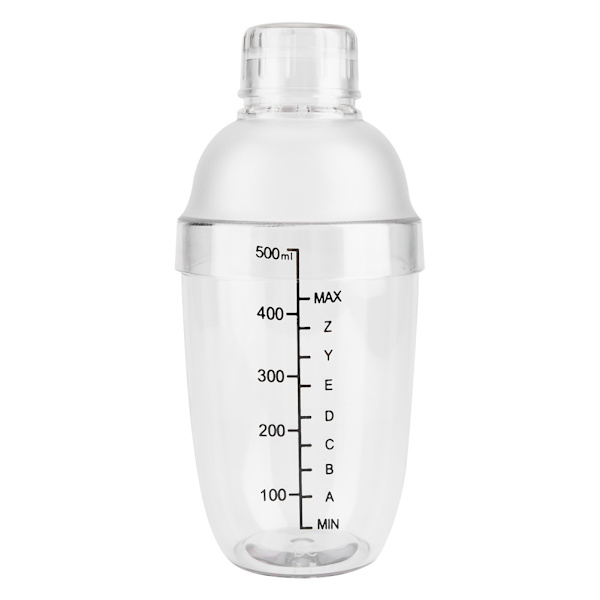 Anti-lekkasje gjennomsiktig PC-harpiks cocktailshaker-mikser med skalaverktøy (500 ml)