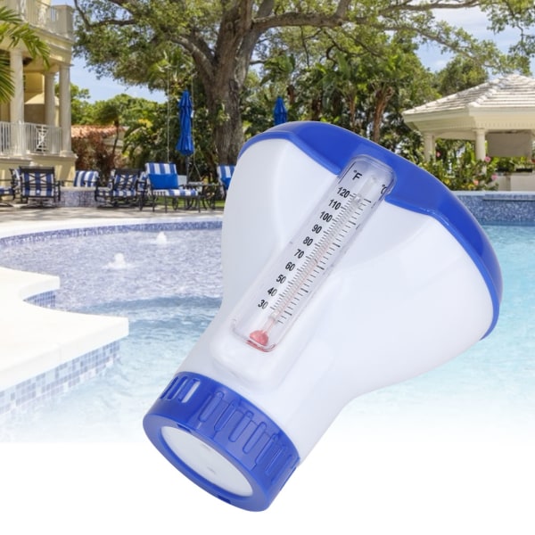 Flytande swimmingpool kemisk klor dispenser med termometer tabletthållare