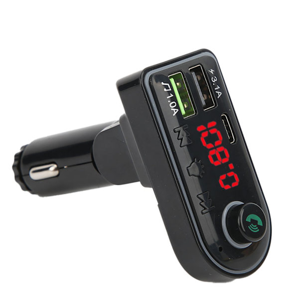 FM-sender MP3 Bluetooth Version 5.0 Digitalt Display Farverig Stemningsbelysning Håndfrit Opkald