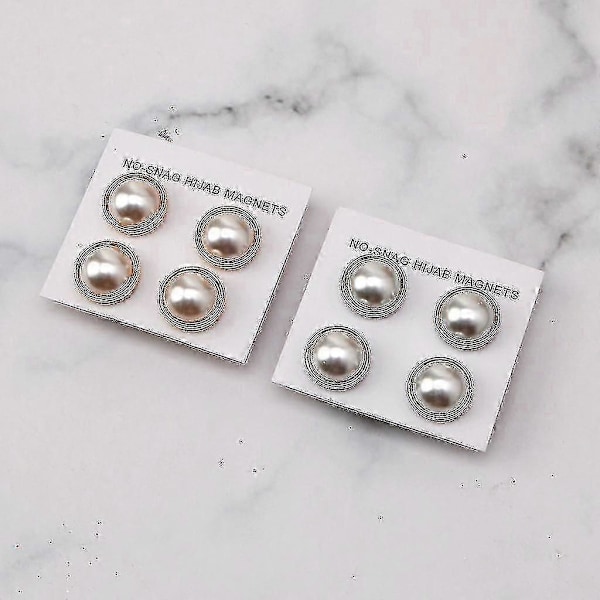Utsökt 4-pack Vit Pärla Hijab Brosch Säkerhet Magnetisk Mode Sjal Halsduk Nålar Utan Hål Silver