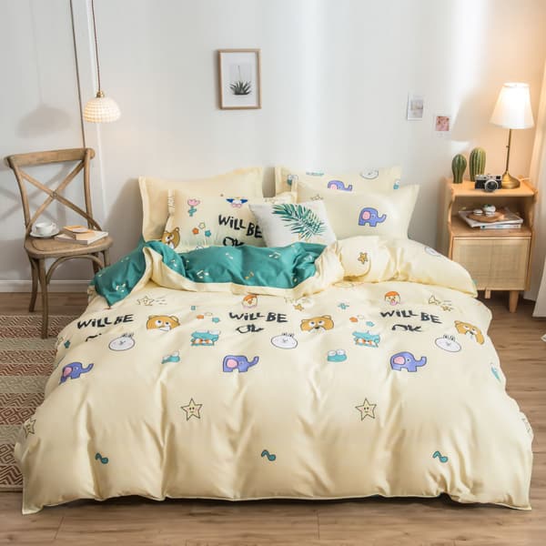 Hudvänligt påslakan förtjockad polyester mjukt borstat påslakan sängkläder för studentrum sovrum djur 180x220cm