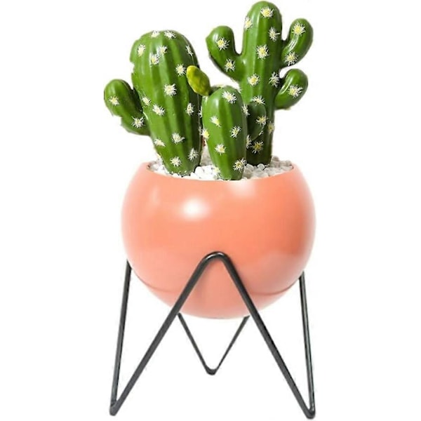 Modern Rund Metall Blomvas med Suckulent Växtställ Dekorativ Inomhus- och Utomhusblomkruka (Orange)