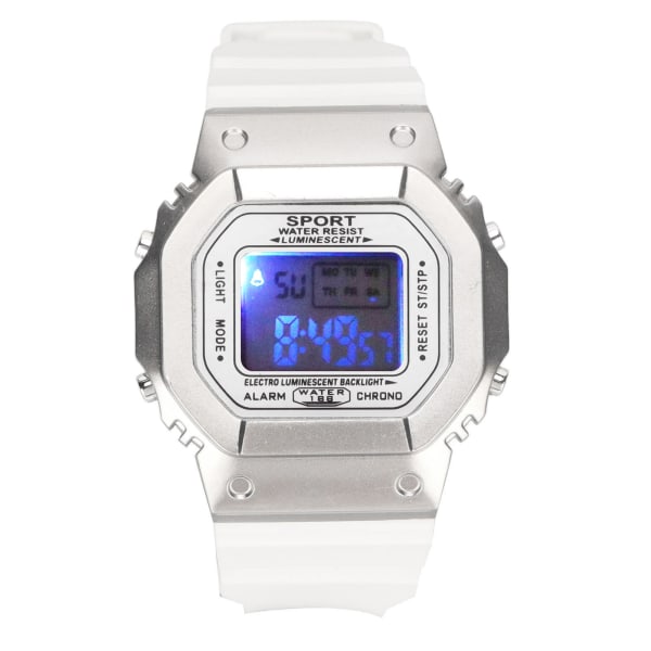 Elektroninen watch vedenpitävä casual tyylikäs digitaalinen watch valolla miehille Naisten opiskelijoille valkoinen hopea