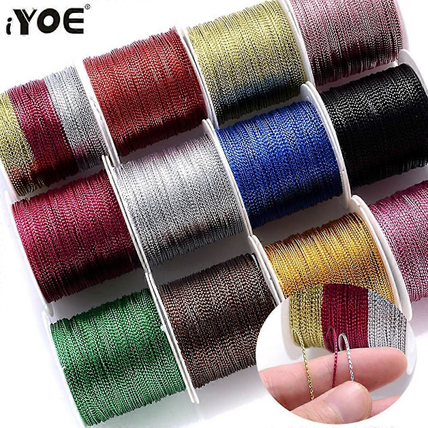 1mmx20m Guldfärgad Nylonlina för DIY Tofs Juldekoration Halsband Snodd Vävd Tråd för Hängen silverfärg